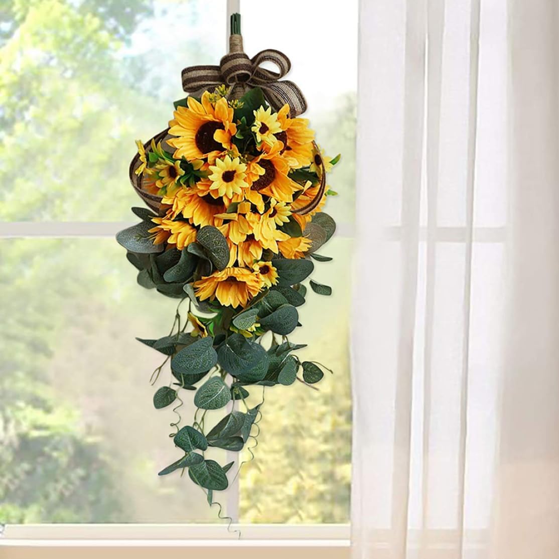 Kalastussaari Artificial Sunflower Teardrop Wreath Wall Hanging