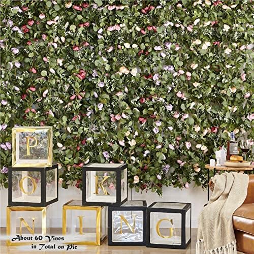 PONKING Artificial Rose Vine Flower Garland with Green Leaves