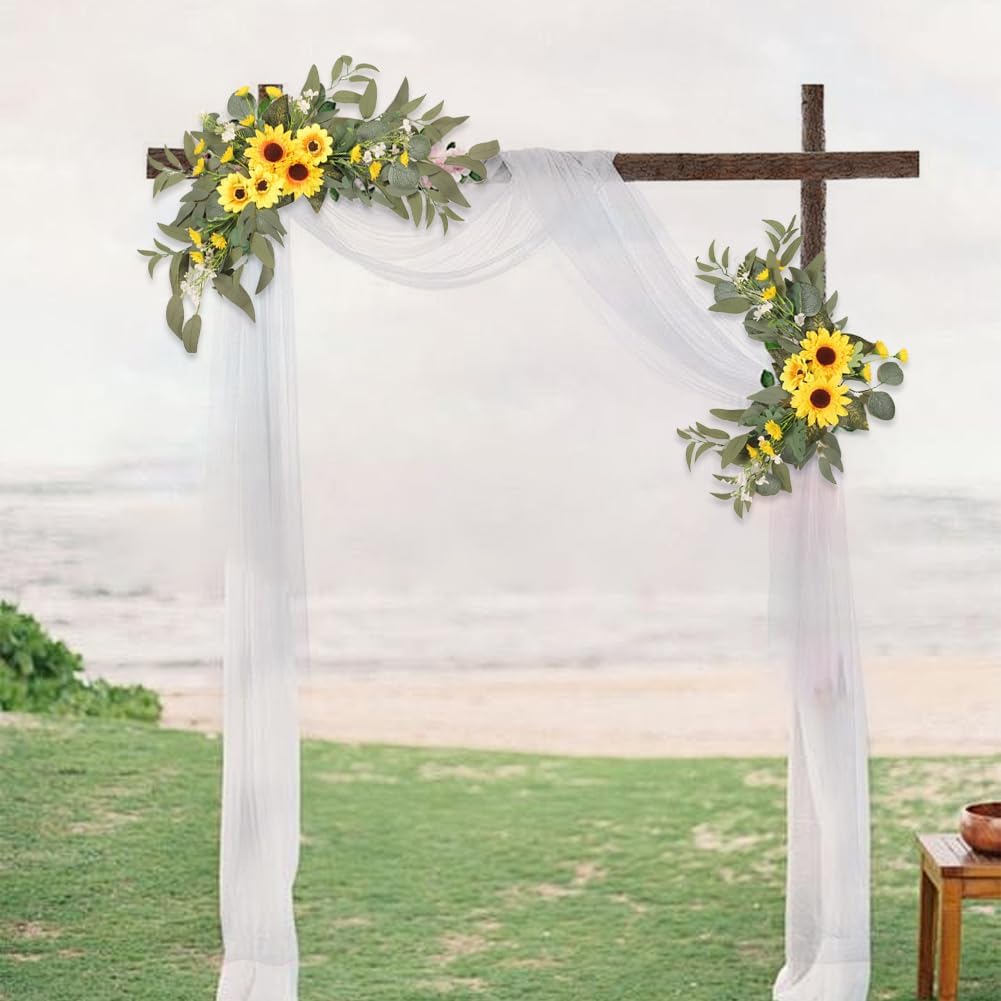 JOYWU Wedding Arch Flowers Set of 2 with Green Leaves Sunflower