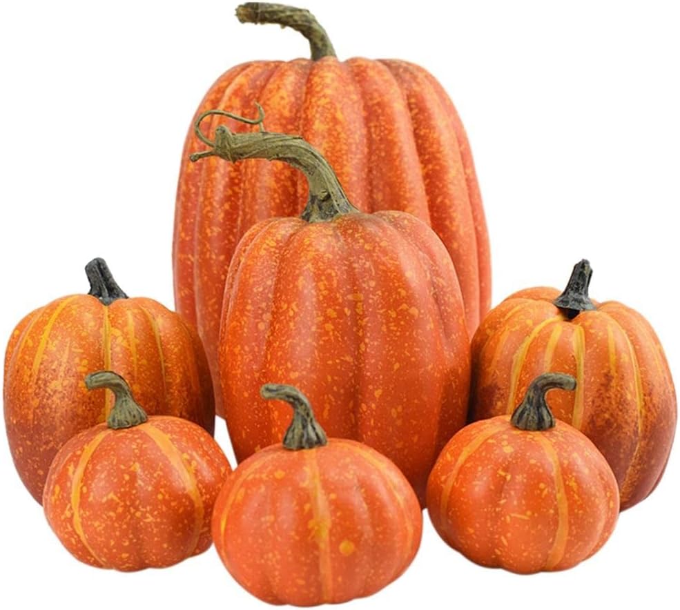 7Pcs Artificial Pumpkins Faux Foam Fall Decor Set