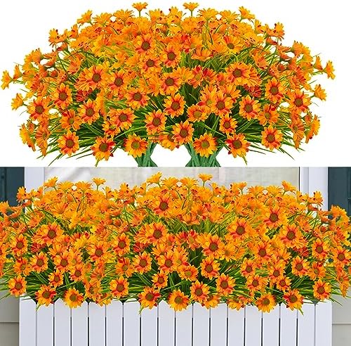 12 Bundles Artificial Fall Flowers Orange Daisy Mums