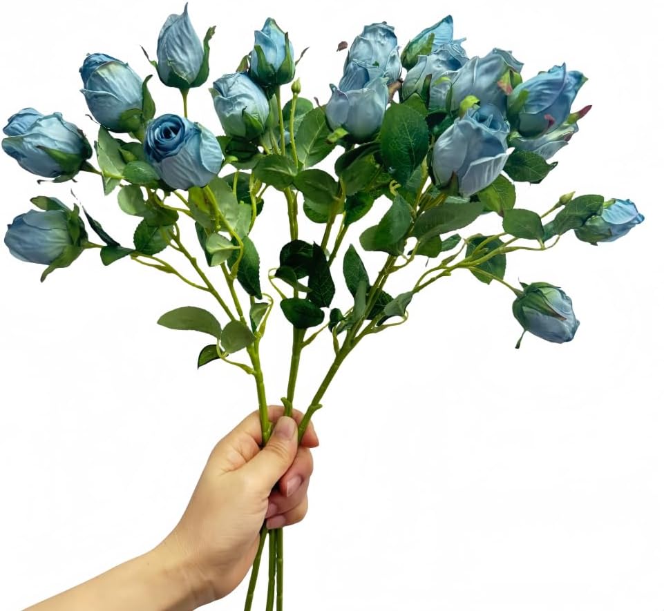 Urier 7 Heads Artificial Flowers Dried Roses Set 3Pcs Blue