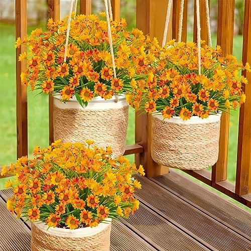 12 Bundles Artificial Fall Flowers Orange Daisy Mums