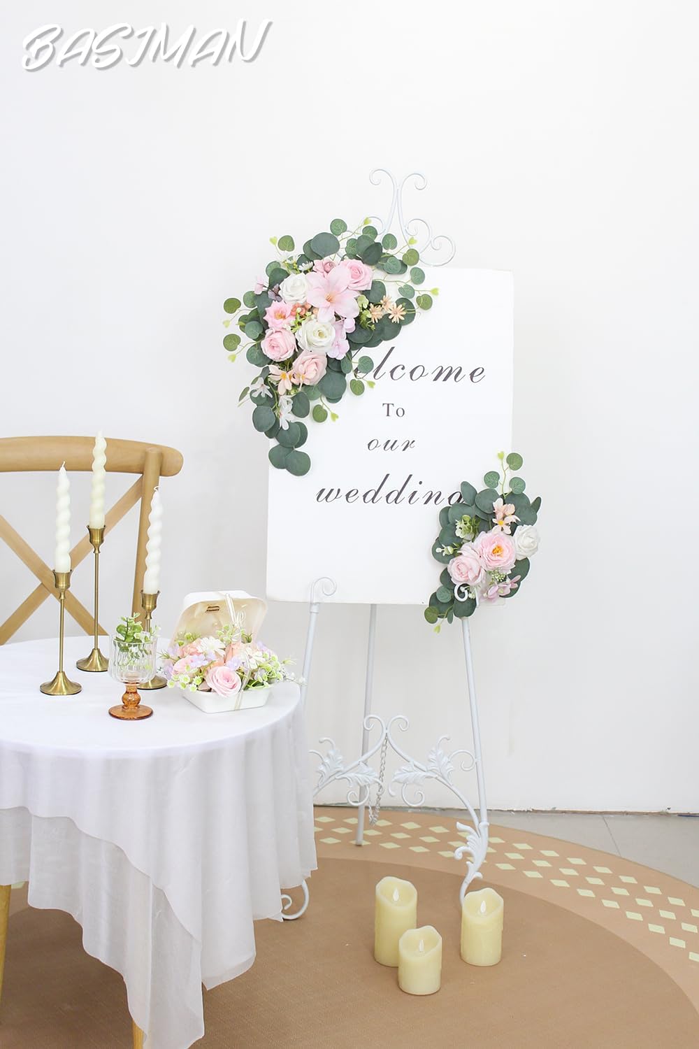 Light Pink Wedding Arch Flowers Set of 2