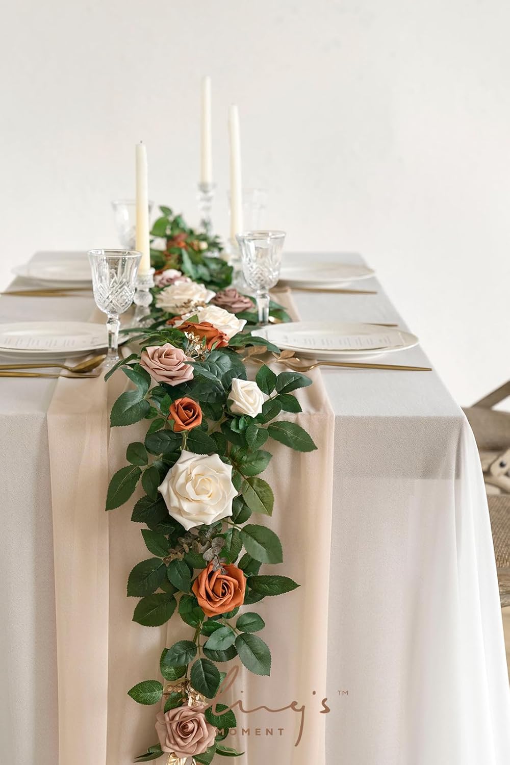 Lings Moment 5FT Artificial Rose Garland Ivory Arch Decor