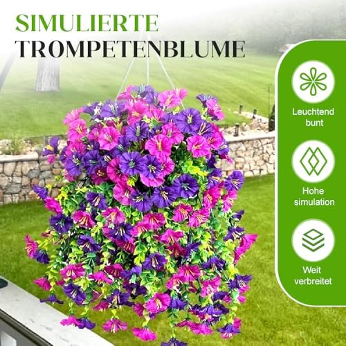 Artificial Hanging Morning Glory Flowers with Eucalyptus Leaves Pink