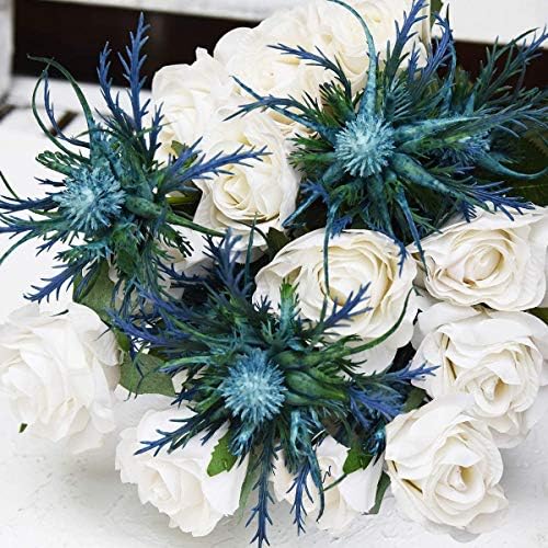 3 Branch Blue Artificial Thistle Flowers Bouquet