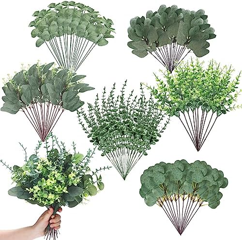 Ceenna 120 Pcs 6 Kinds Artificial Eucalyptus Greenery Set