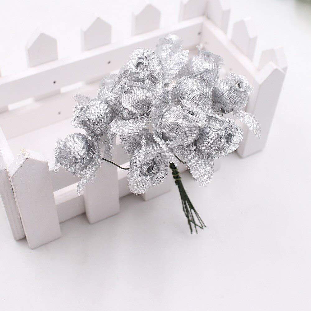 Silver Silk Rose Bouquet Artificial Flower Wedding Decoration
