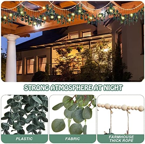 Eucalyptus Wall Decor with LED Lights and Wooden Beads
