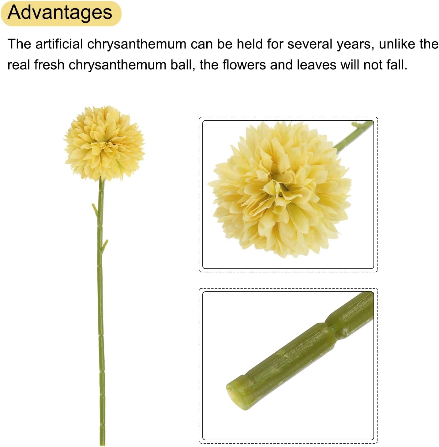 MECCANIXITY Artificial Flower Heads Yellow Silk Chrysanthemum Ball for Wedding Crafts