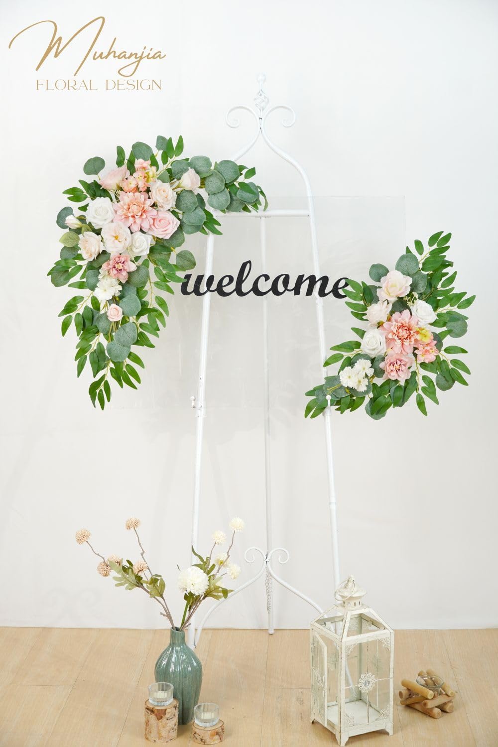 Wedding Sign Faux Flower Swag Pack of 2 Pink Decor