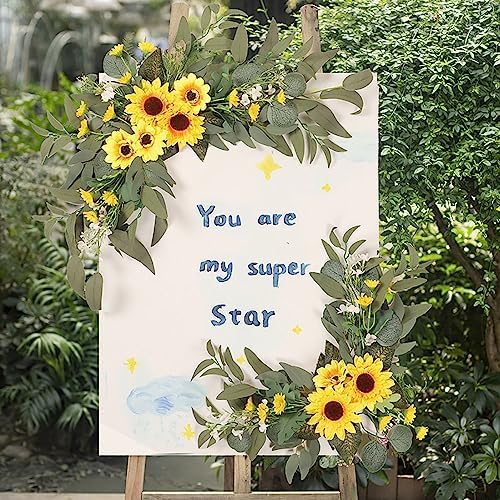 GOLDY WENDY Yellow Sunflowers Decor Flower Swag Pack of 2