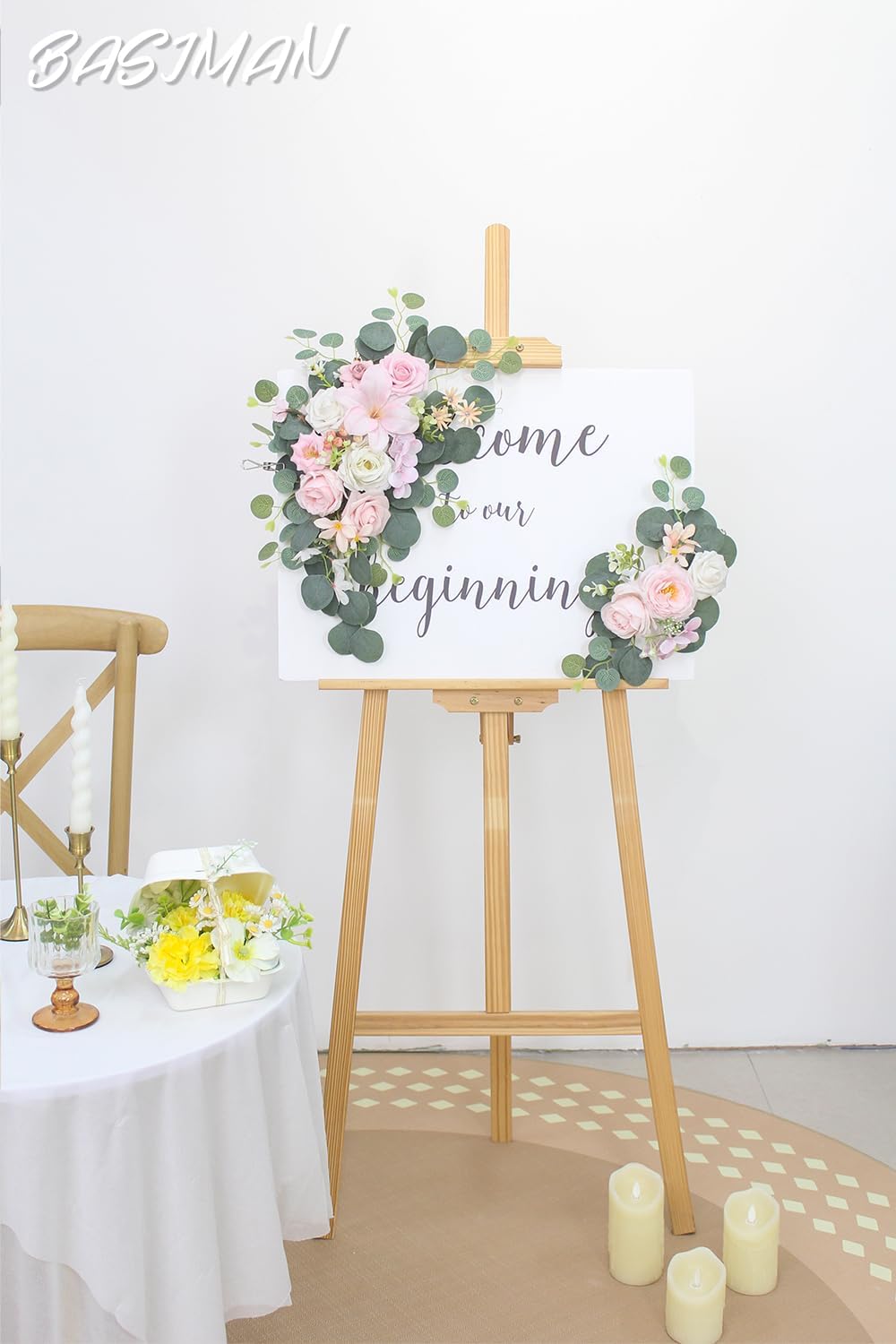 Light Pink Wedding Arch Flowers Set of 2