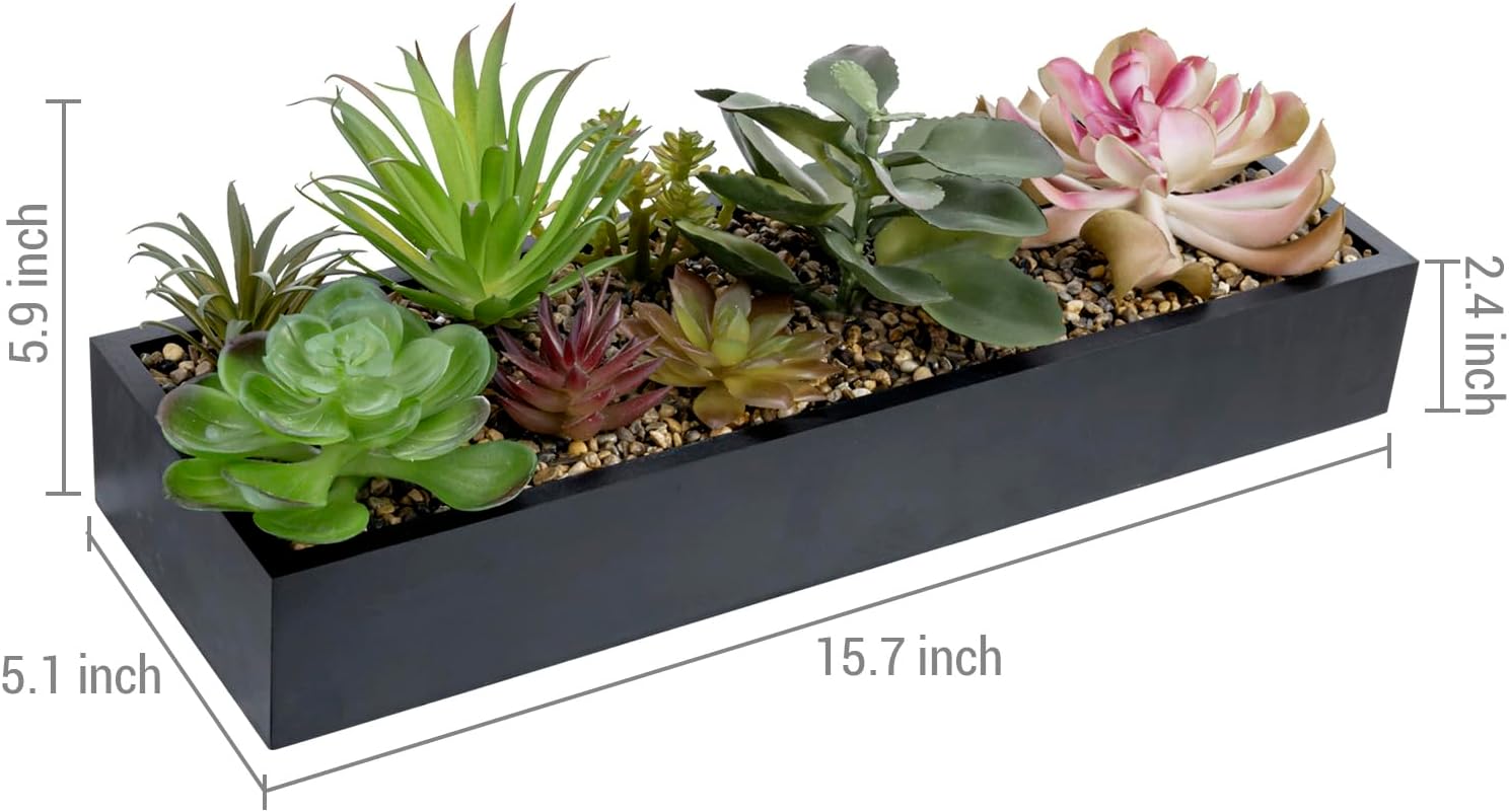 MyGift Artificial Succulent Arrangement in Black Rectangular Planter