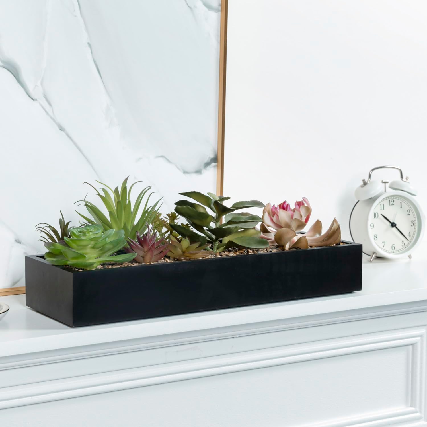 MyGift Artificial Succulent Arrangement in Black Rectangular Planter