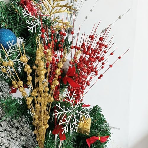 20 Pack Silver Glitter Berry Stems for Christmas Decor