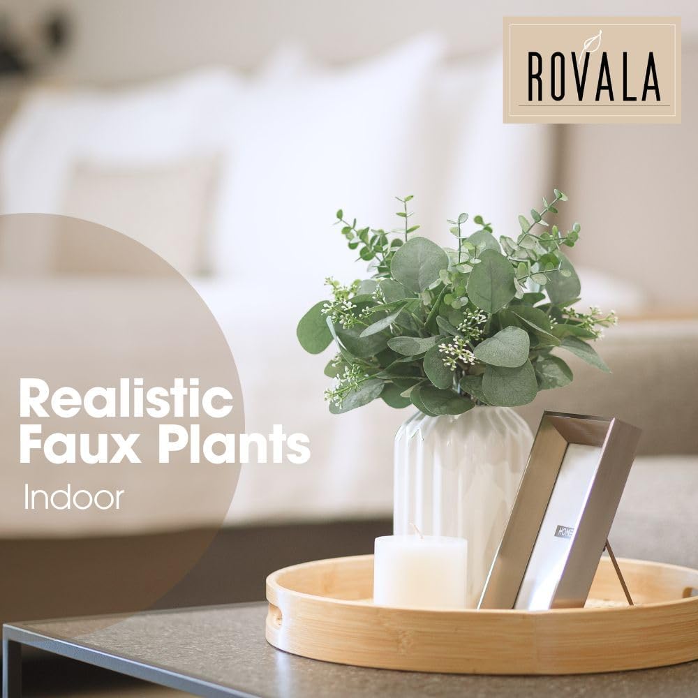 Realistic Fake Eucalyptus Plant with White Ceramic Vase