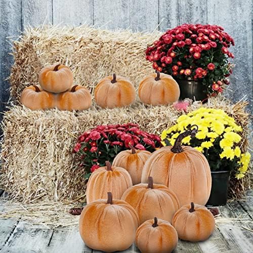 12Pcs Artificial Velvet Pumpkin Set Fall Decor