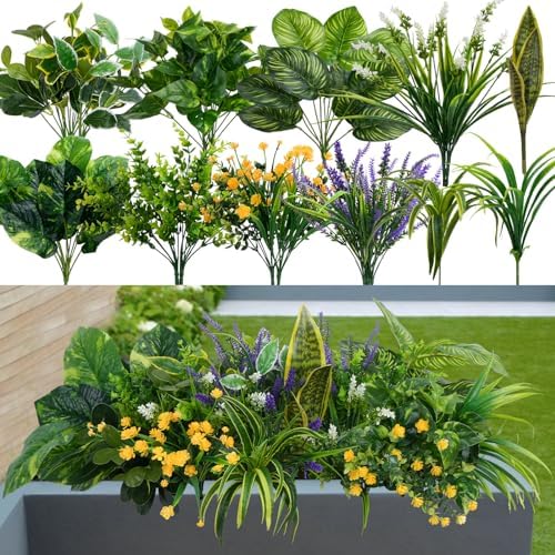 19 Piece Fake Plants Set for Outdoor Decor