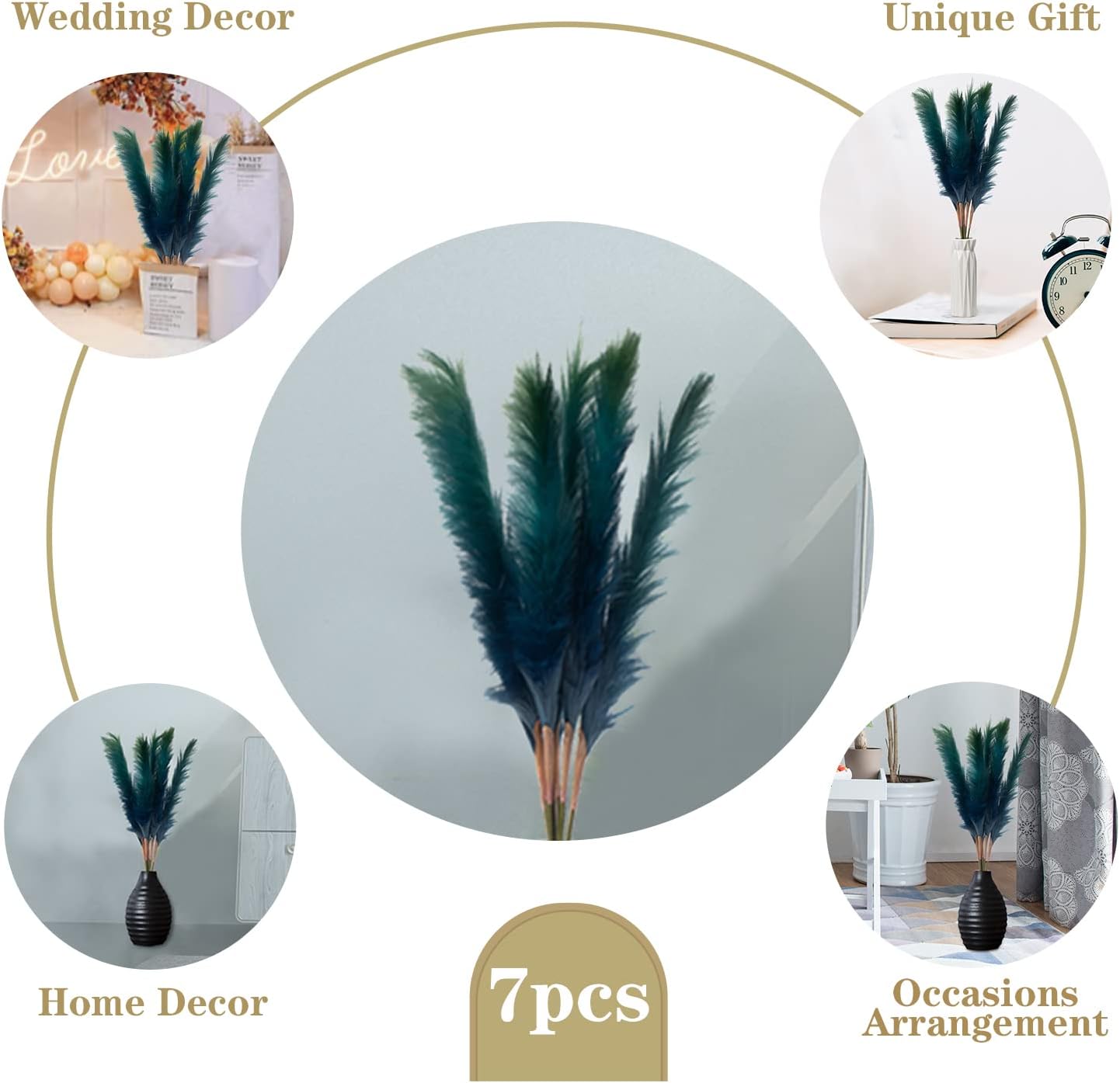 7Pcs Blue Artificial Pampas Grass Decor