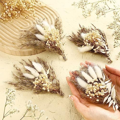 Fabbay 20 Pcs Boho Dried Flower Boutonniere for Men Wedding Accessories