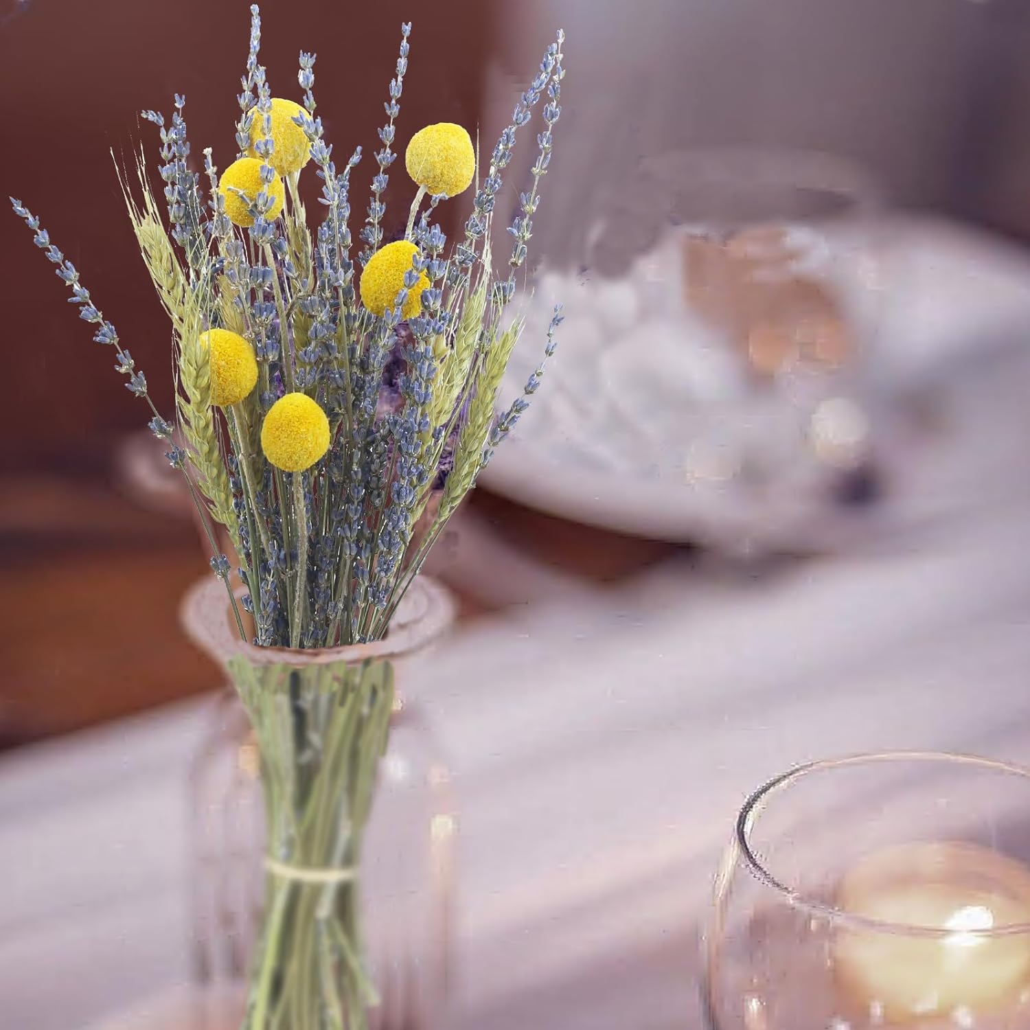 CISDUEO Natural Dried Flower Bouquet with Wheat Stalks and Lavender