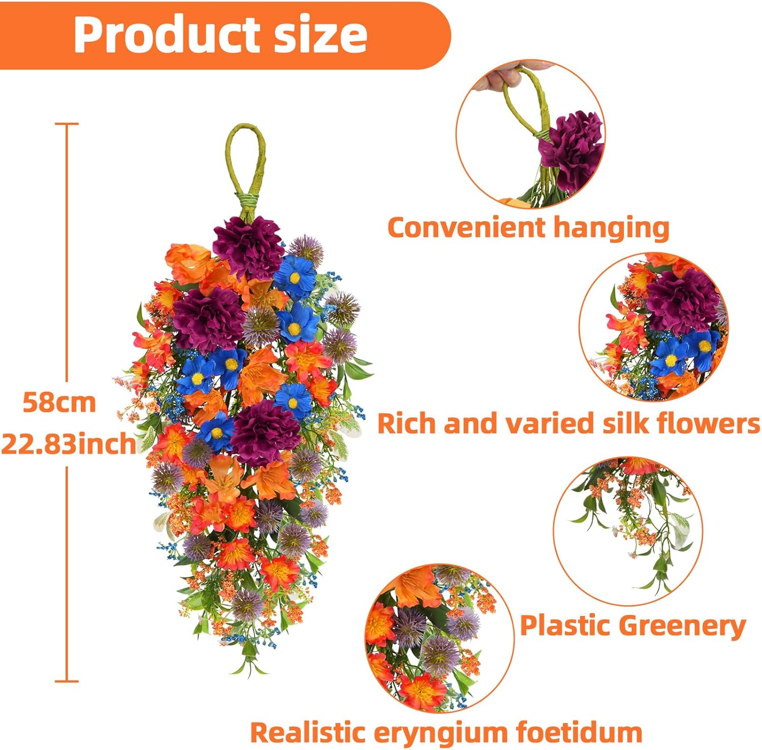 217 Inch Artificial Daisy Hydrangea Hanging Flower Basket