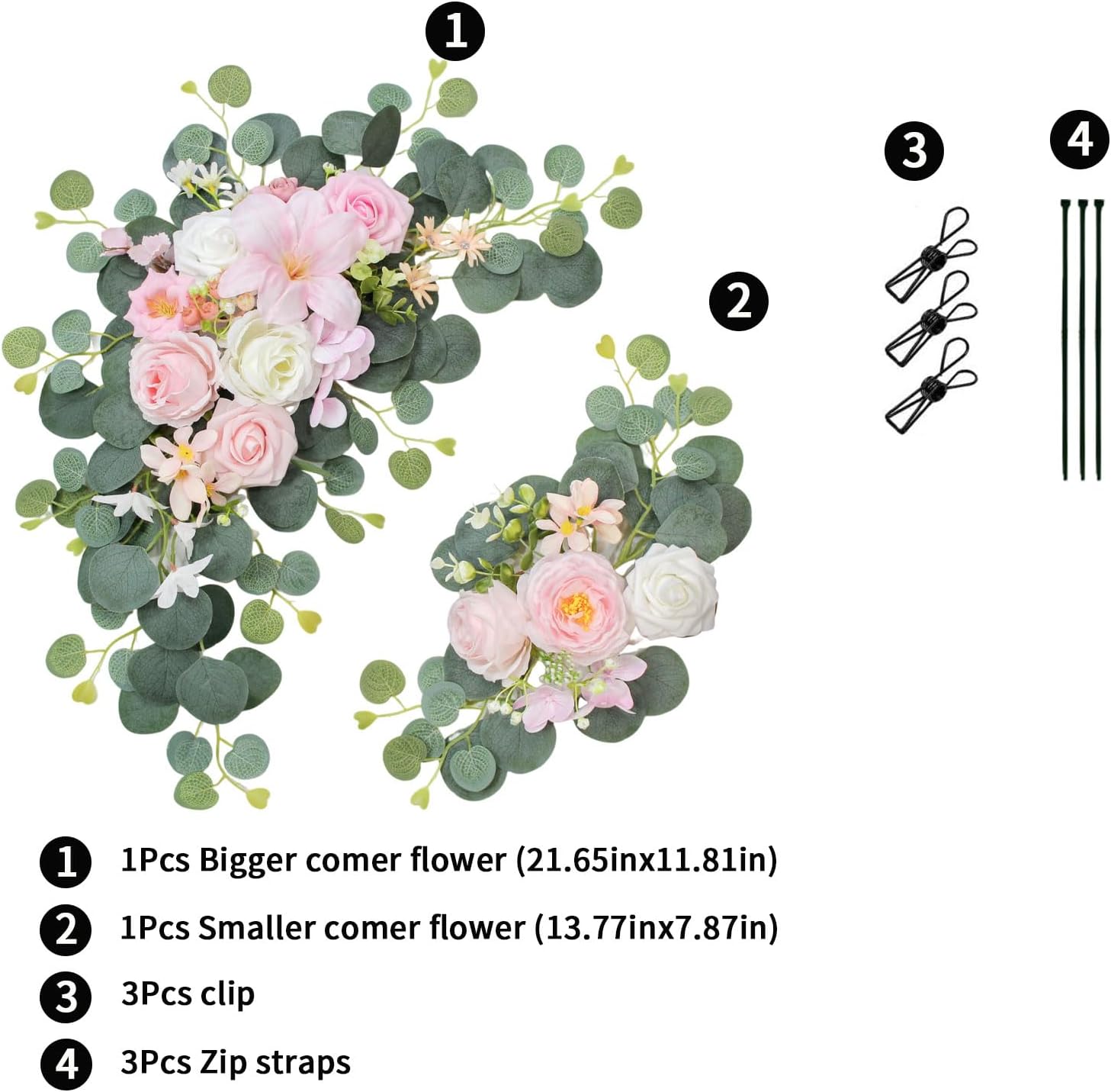 Light Pink Wedding Arch Flowers Set of 2