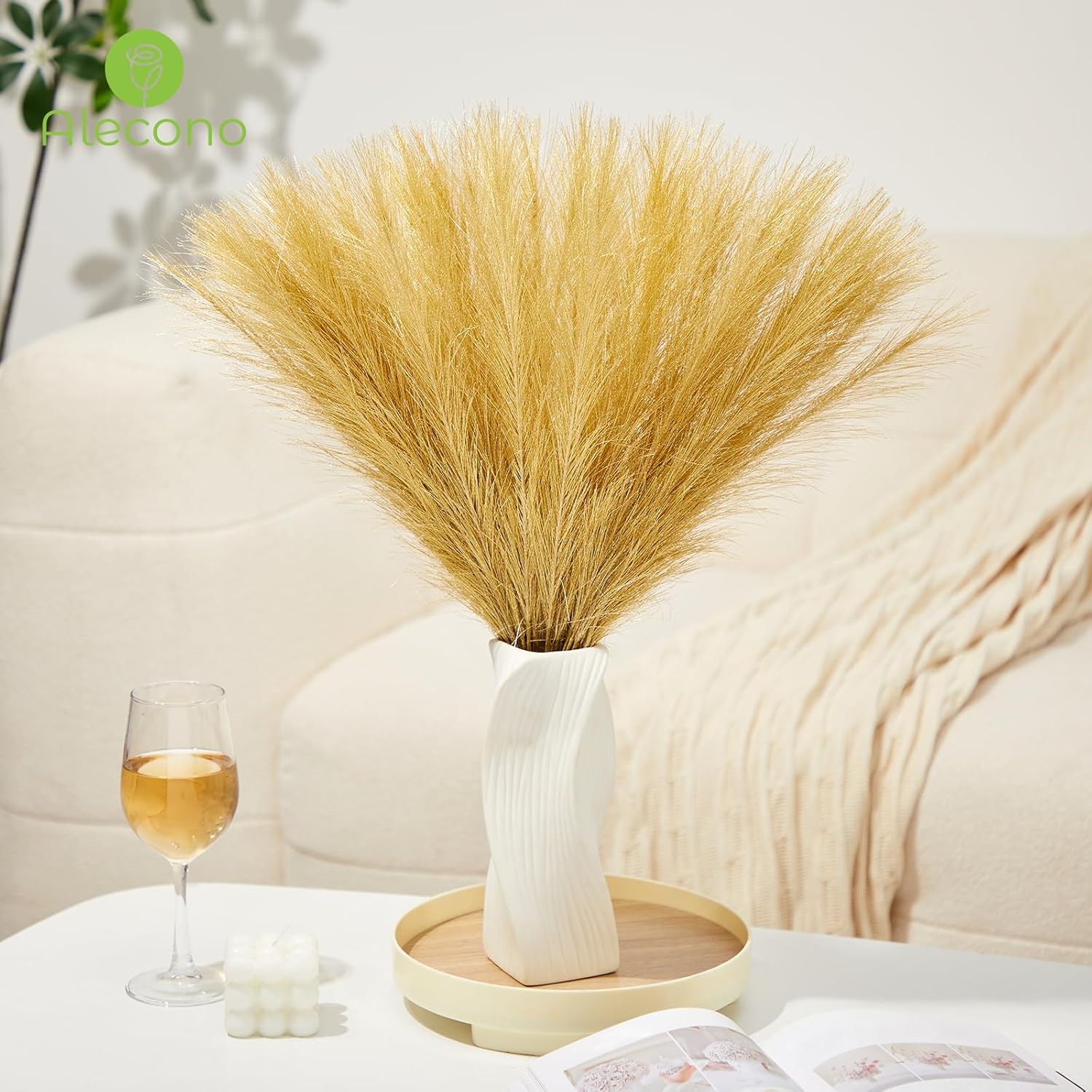 Alecono Gold Faux Pampas Grass 17 Inch Decor