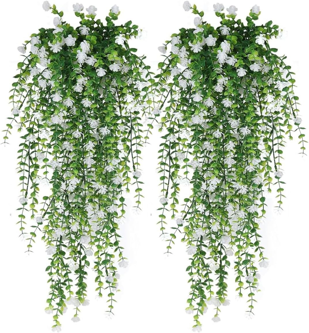 Artificial Hanging Flowers 6 Pack White Eucalyptus