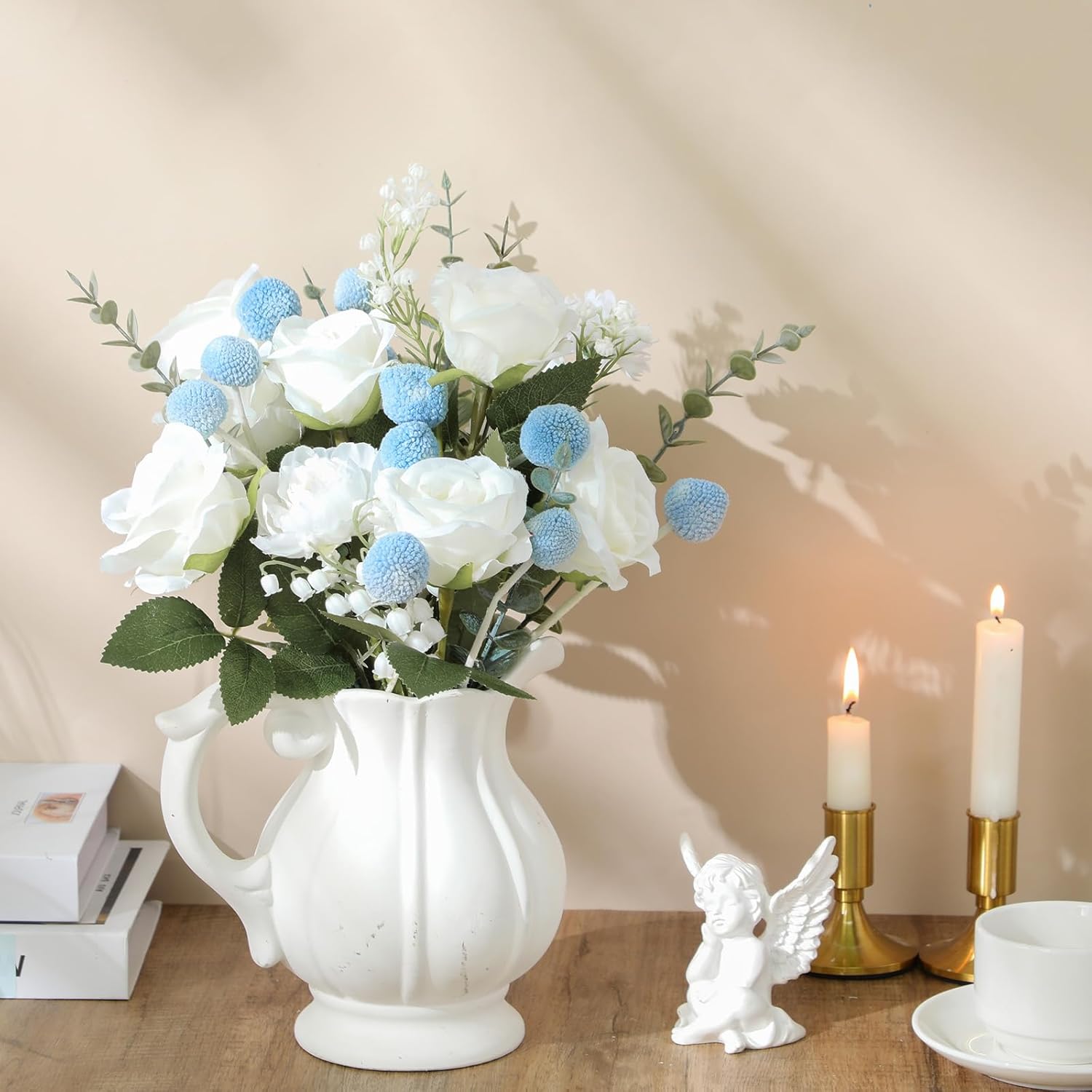Janinka 40 Pcs Artificial Blue Billy Button Balls Flowers