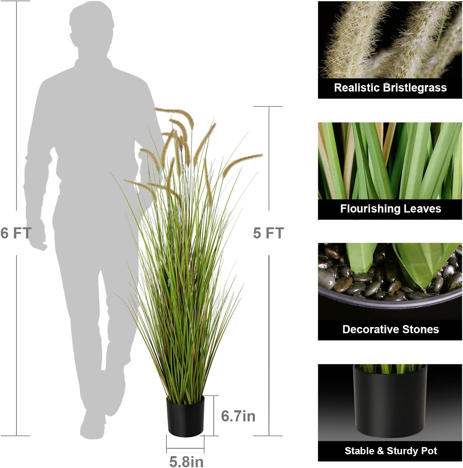 KOL 5ft Artificial Horsetail Reed Grass 2 Pack