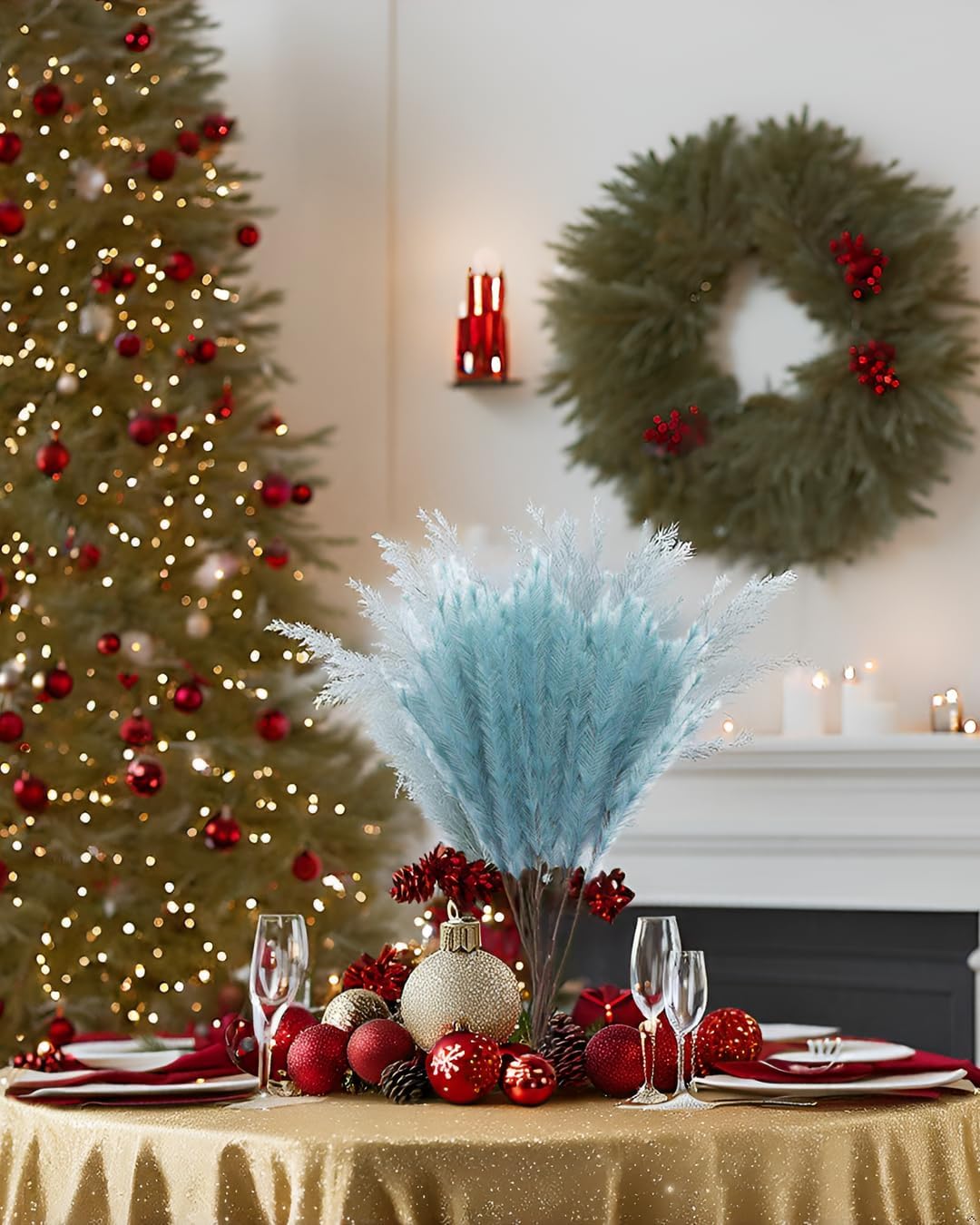 UiiziC Faux Pampas Grass 8 PCS 30 Inch Dusty Blue