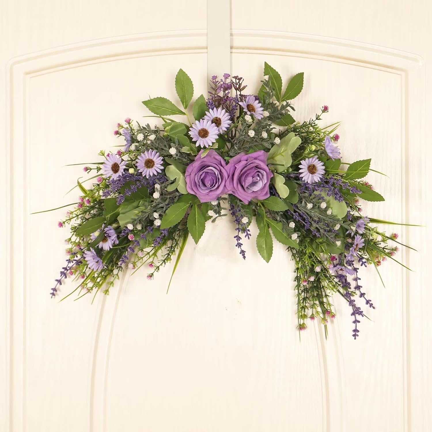 Lovmeety Daisy Artificial Flower Swag with Green Leaves