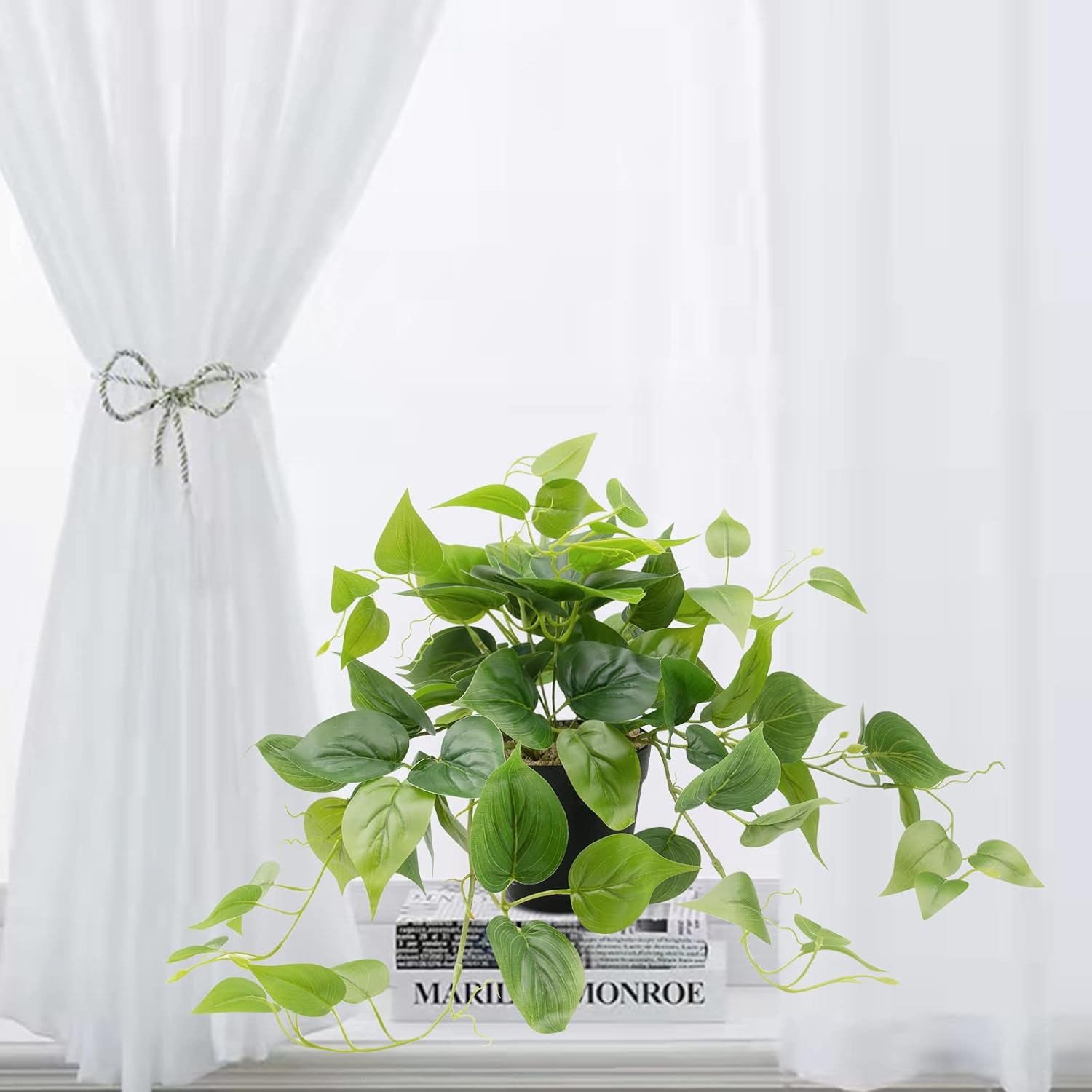 LOYWREE Realistic Artificial Pothos Plant with Black Pot