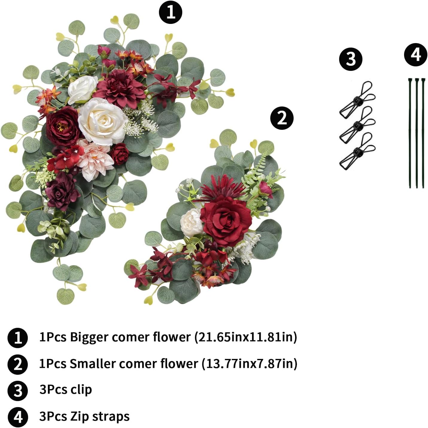 2pcs Wedding Arch Flowers with Cable Ties and Stems