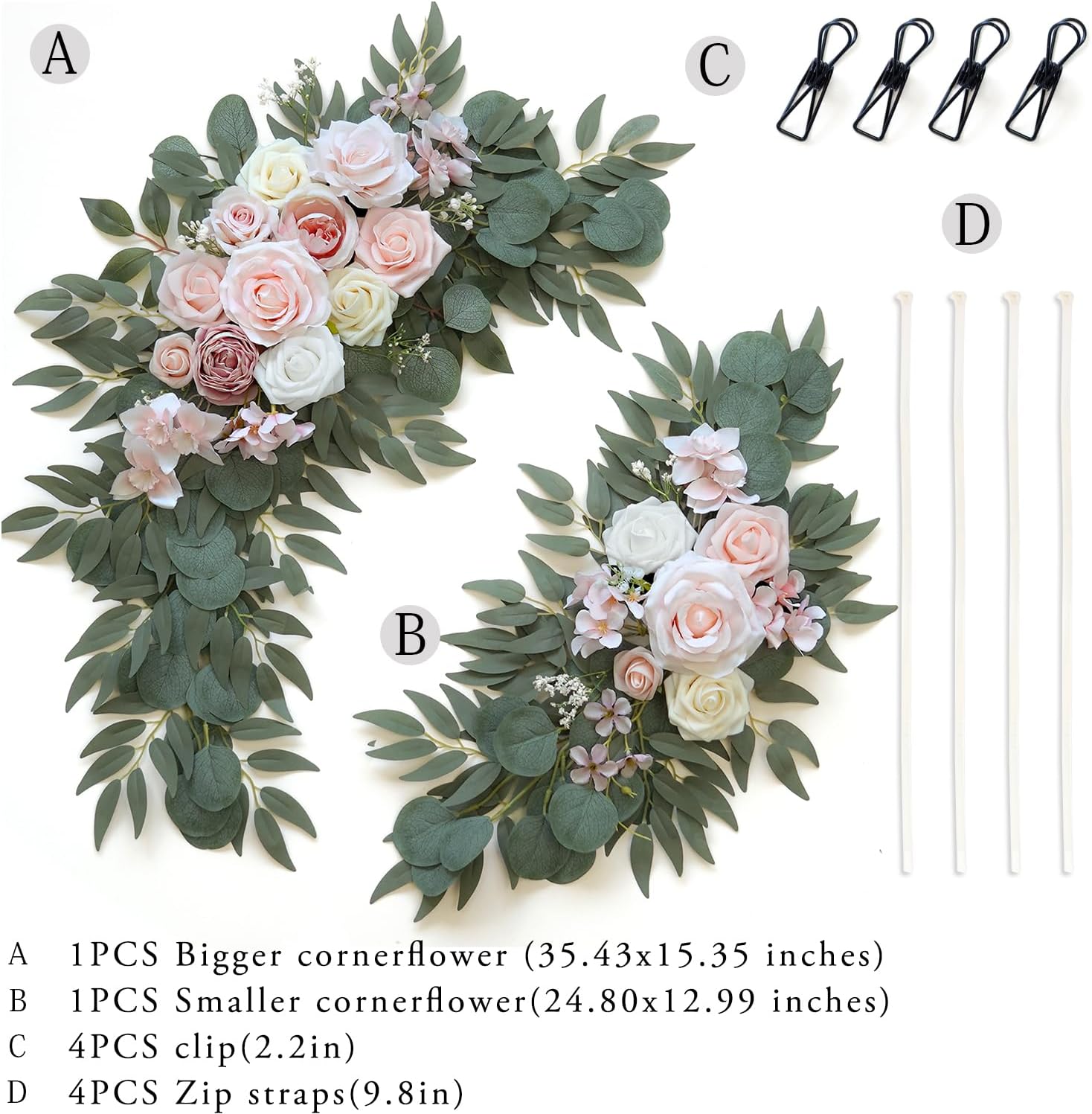 Pink Ivory Artificial Wedding Flower Set of 2 for Welcome Arch