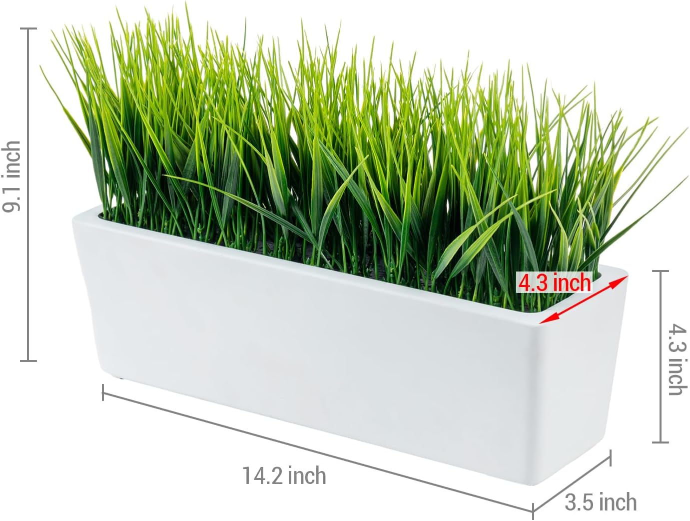 MyGift 14 Inch Artificial Green Grass in White Concrete Planter