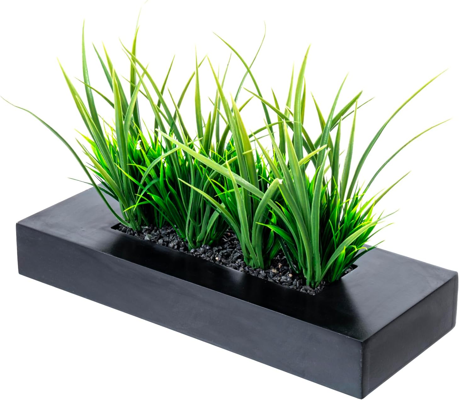 MyGift Artificial Grass Plants in Black Wood Planter