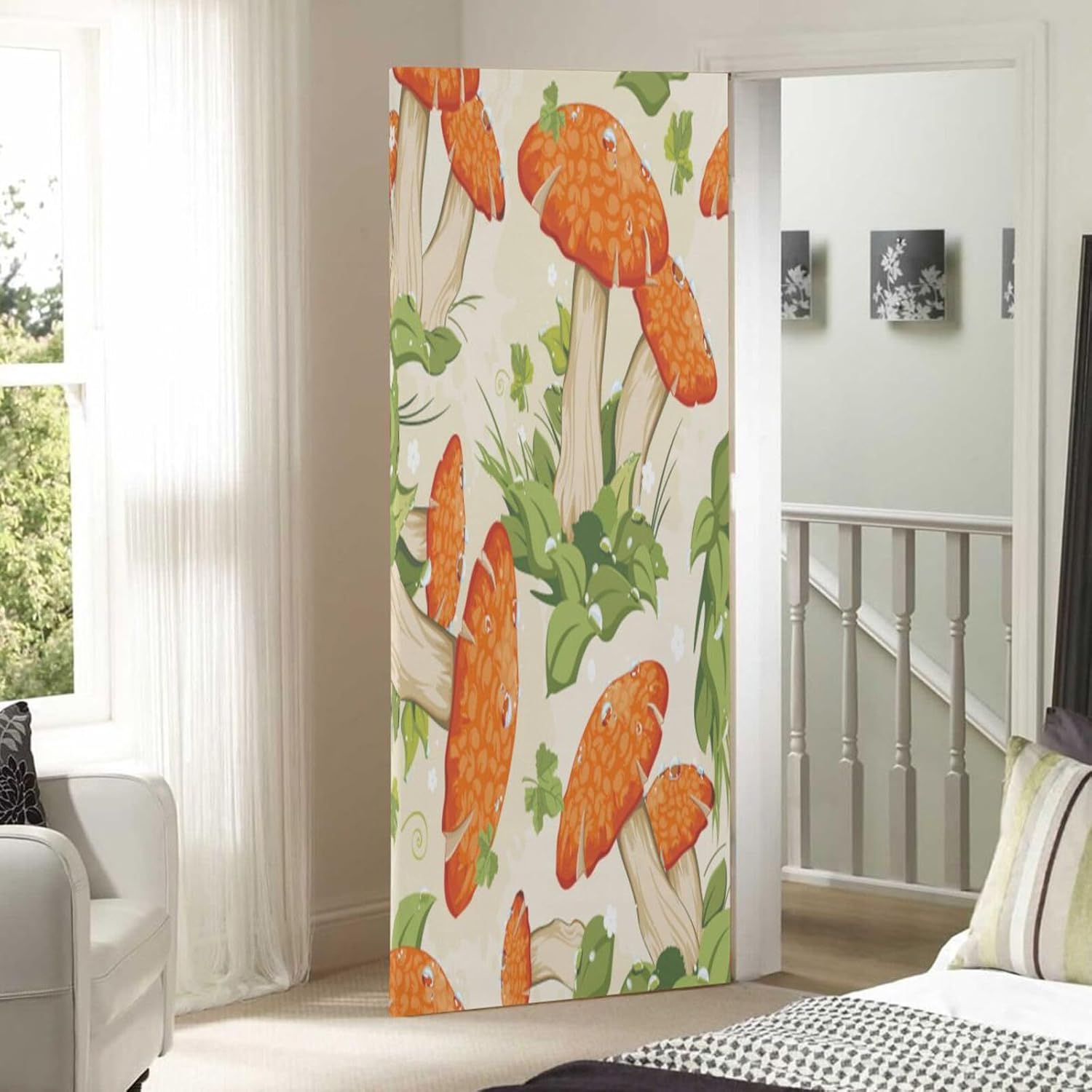 Susiyo Retro Autumn Mushrooms Halloween Door Cover Stretch Fabric 32x79 in