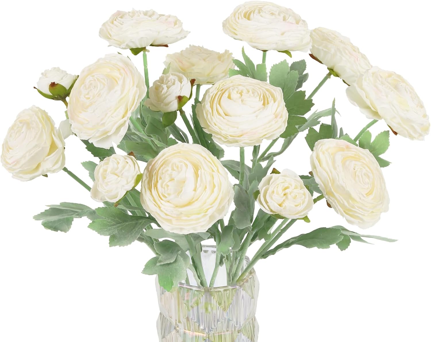IPOPU White Silk Ranunculus Artificial Flowers 5PCS with Stems