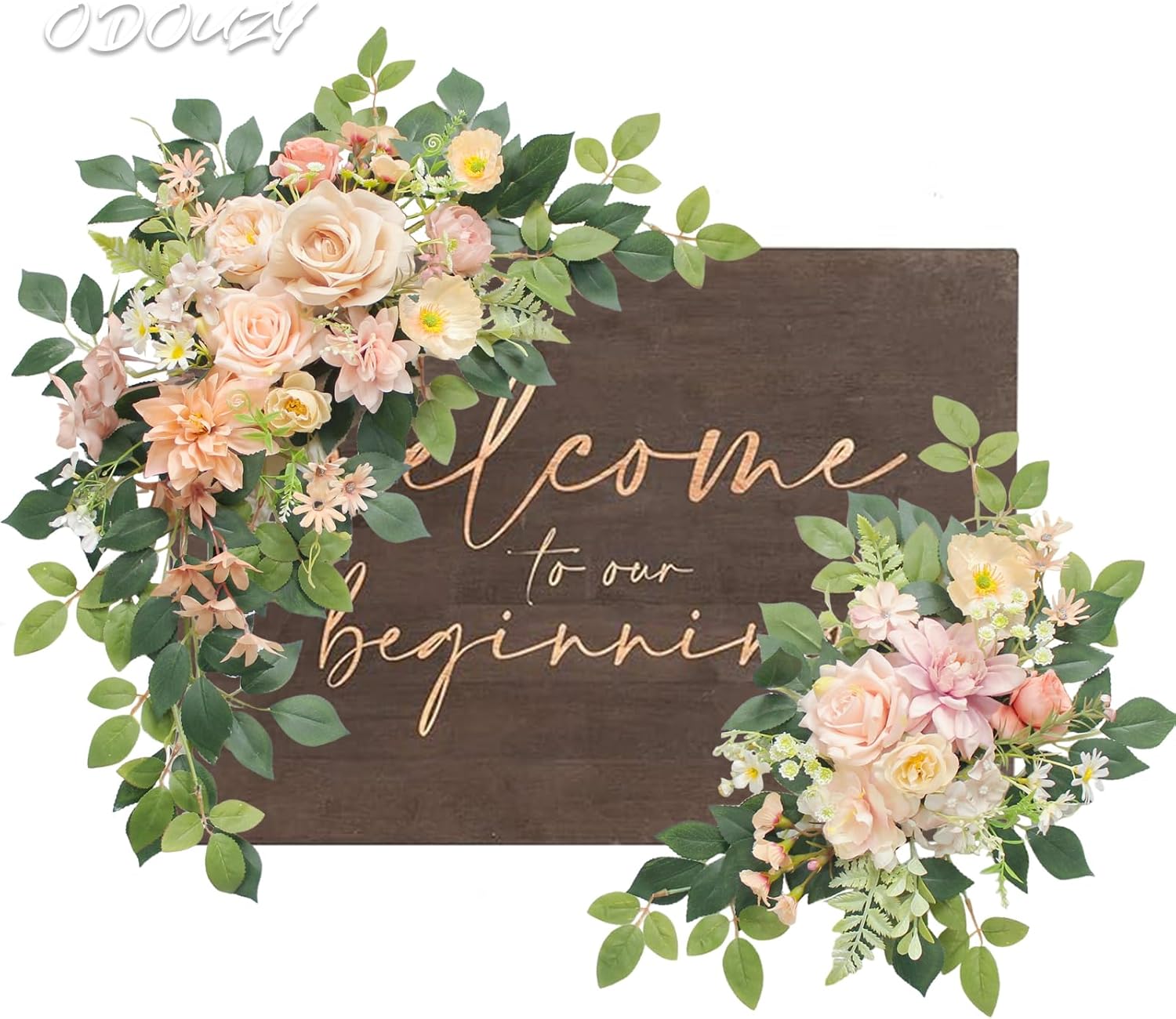 Pack of 2 Wedding Arch with Artificial Flowers and Welcome Sign