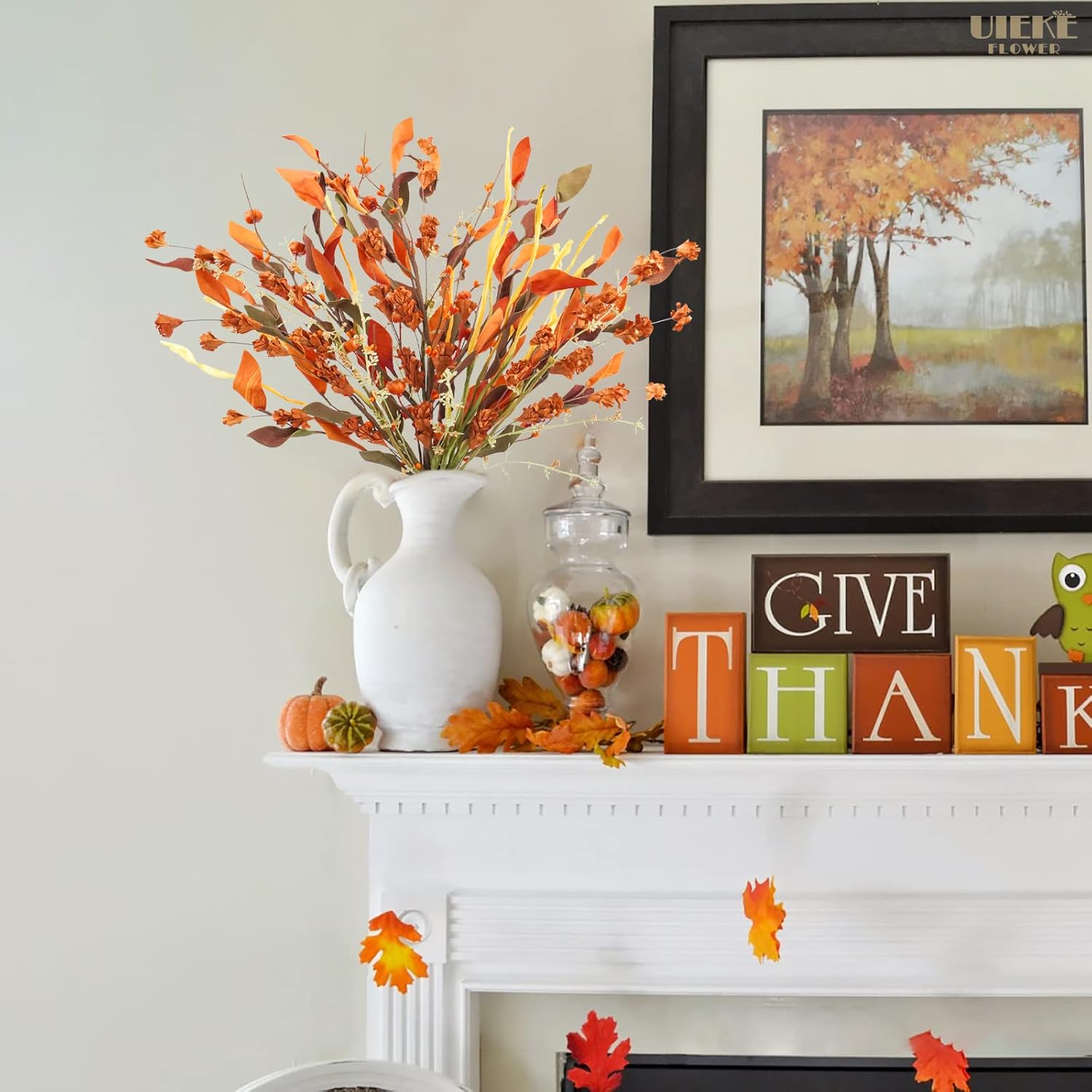 Uieke 2PCS Artificial Fall Flowers with Small Pumpkin