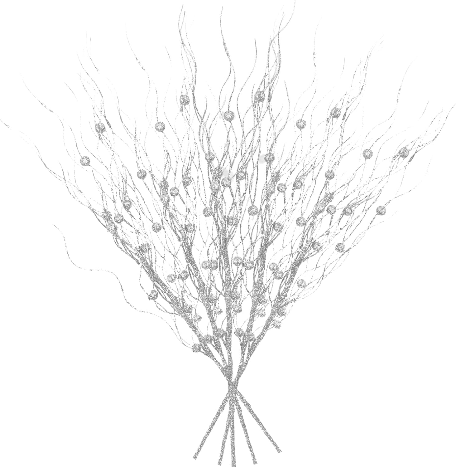 10 PCS Artificial Willow Branches Curly Ting 17 Inch Silver