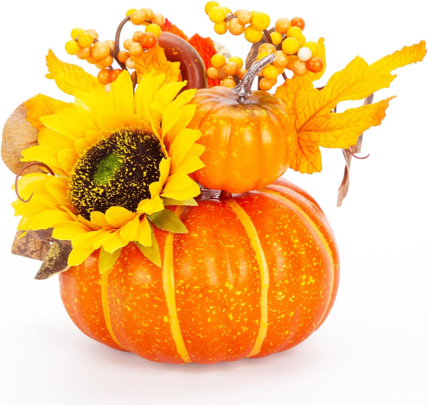BigOtters 7 Inch Artificial Pumpkin with Sunflower and Maple Leaves
