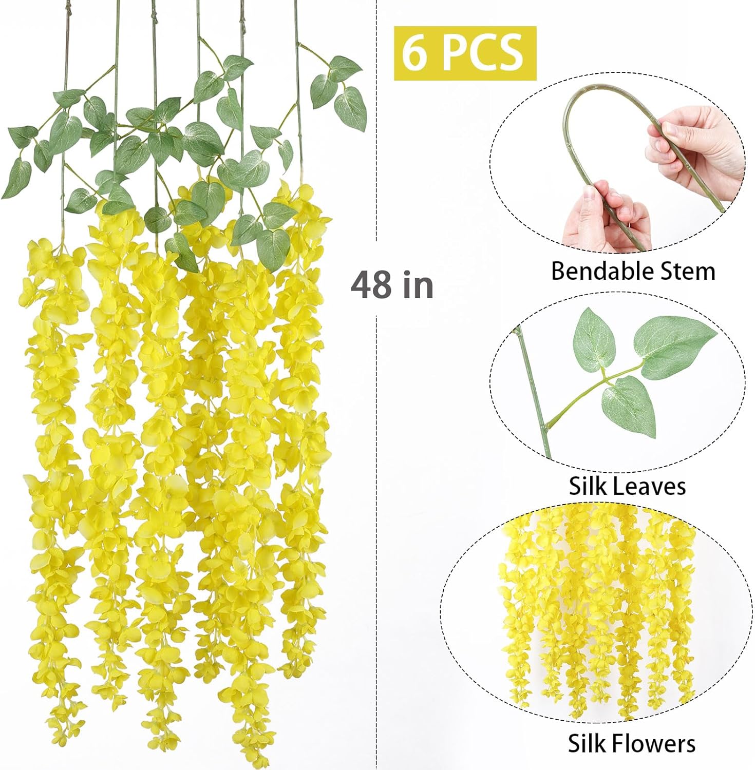 Mizii 6Pcs Yellow Wisteria Artificial Garland Flowers