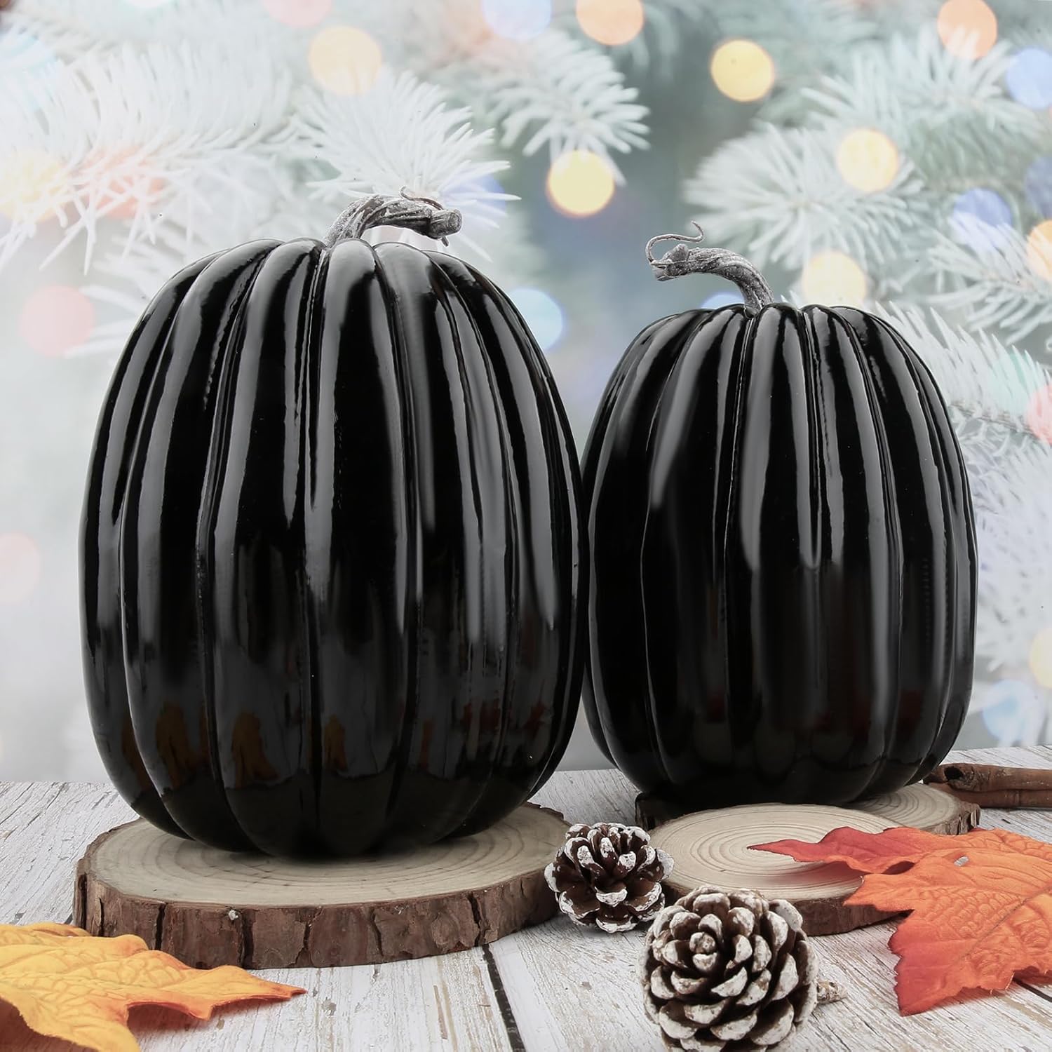 WESAPPINC 2PCS Large Orange Artificial Pumpkins for Seasonal Decor