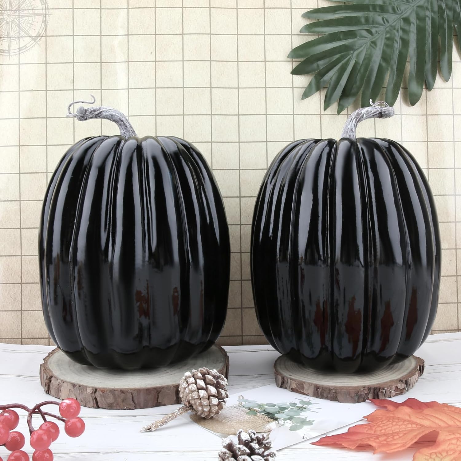 WESAPPINC 2PCS Large Orange Artificial Pumpkins for Seasonal Decor
