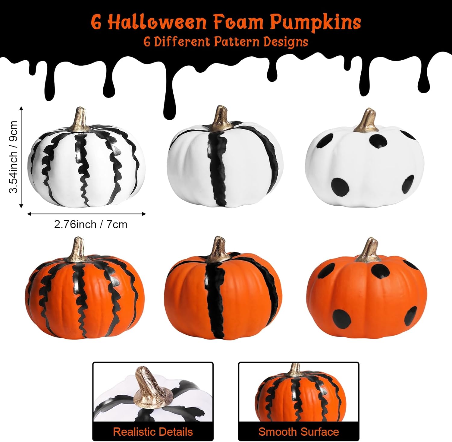 LuckyEra Fall Decor 6Pcs Realistic Foam Pumpkins